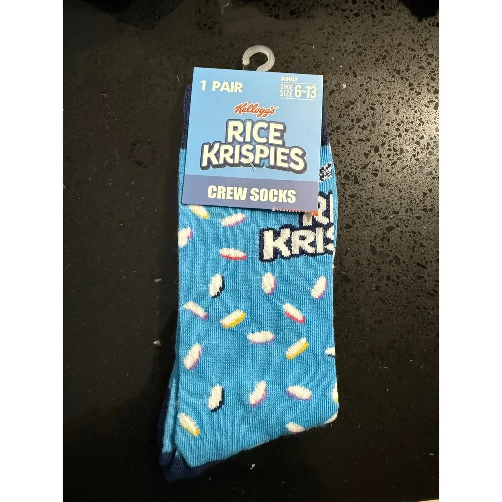 Kelloggs Rice Krispies Blue Novelty Crew Socks Adult‎ Shoe Size 6-13 CURIC01RICE